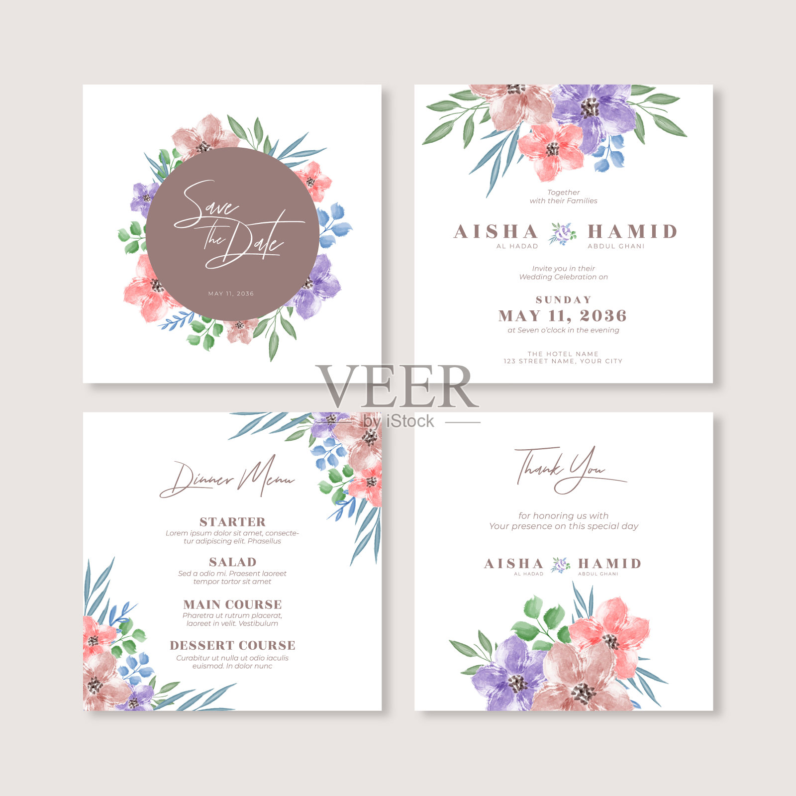 一套婚礼instagram帖子模板与插画图片素材