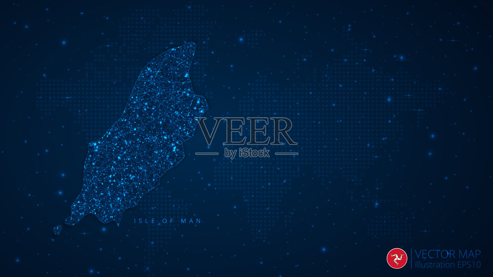 马恩岛地图现代设计与多边形形状在深蓝色的背景。业务线框网球飞碎片插画图片素材