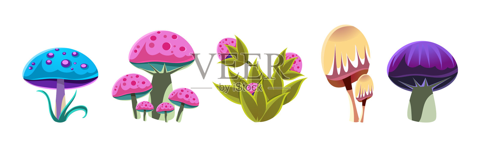 奇幻景观元素和植物设置插画图片素材