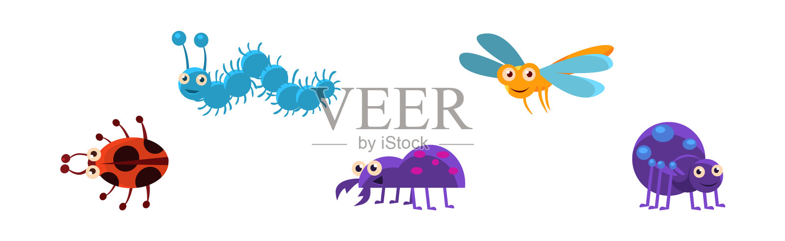 有趣的昆虫小爬行动物集插画图片素材