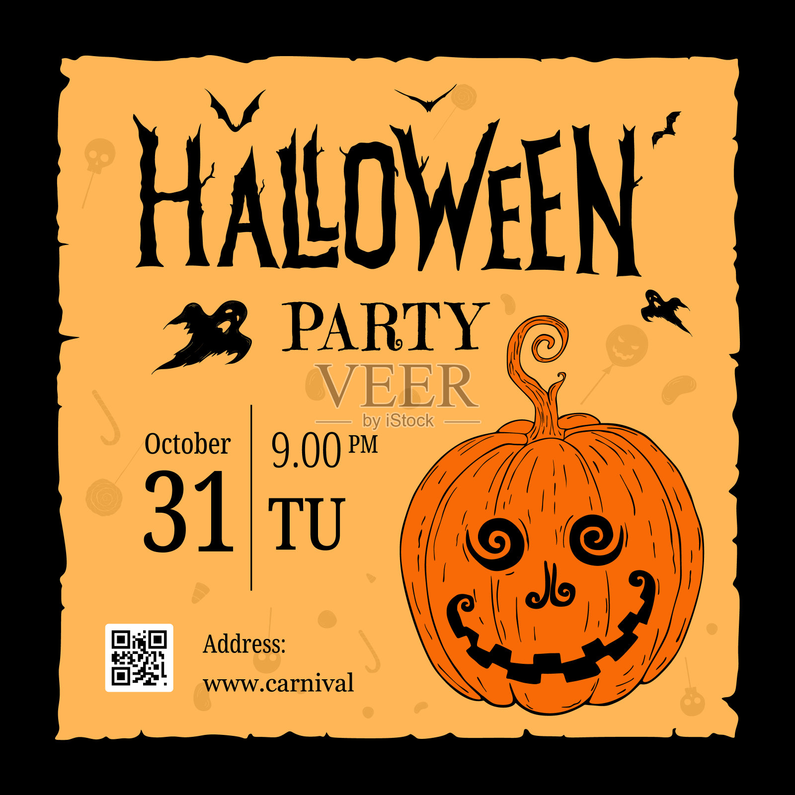 万圣节派对推广社交媒体横幅模板设计插画图片素材