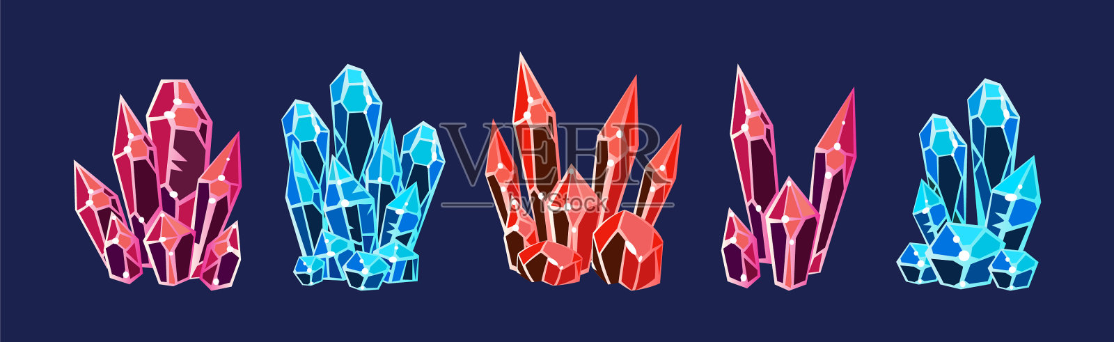 水晶宝石和矿物与闪亮的面插画图片素材