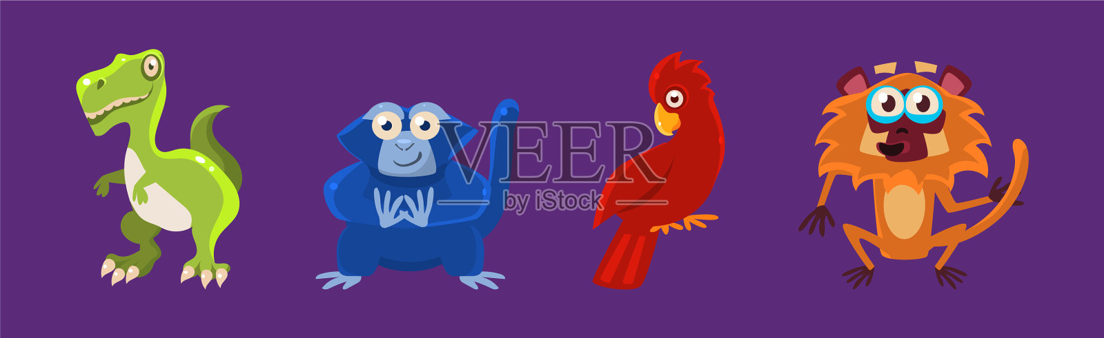 有趣的古代动物和动物园动物群集插画图片素材