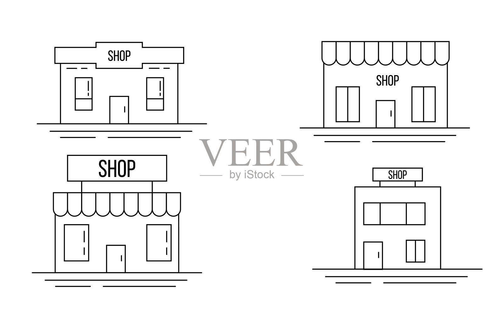 小商店将线条艺术隔离在白色上插画图片素材