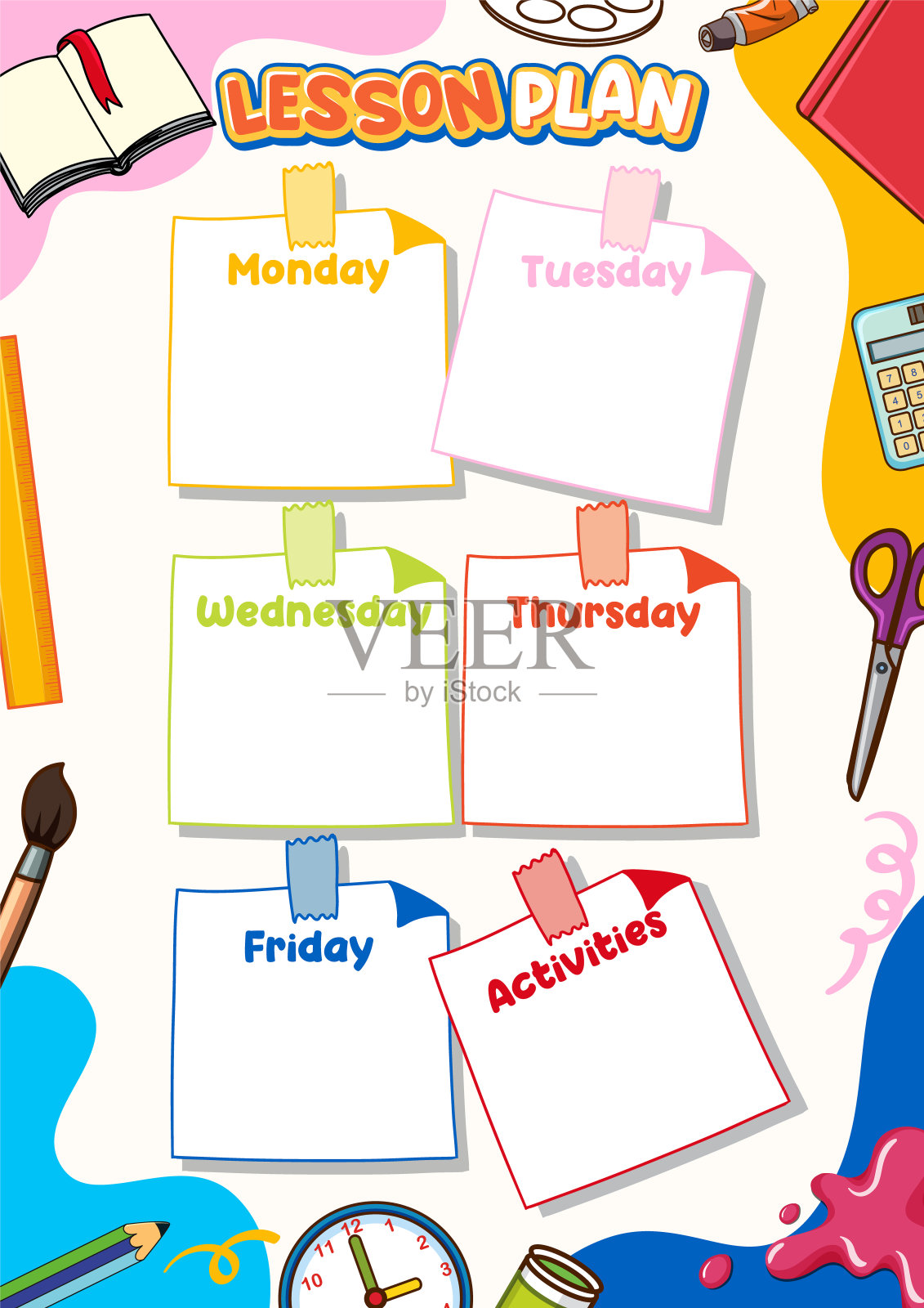 可打印的每周课程计划与笔记模板插画图片素材