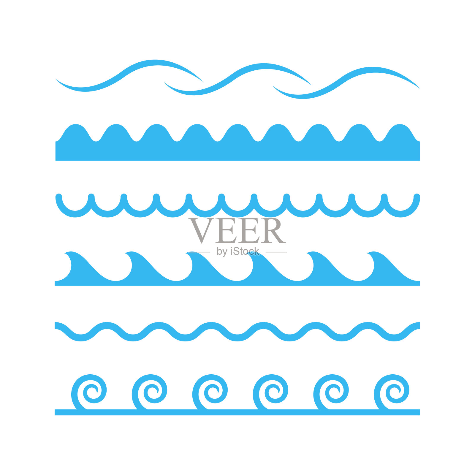 抽象蓝色水波矢量平面元素集插画图片素材