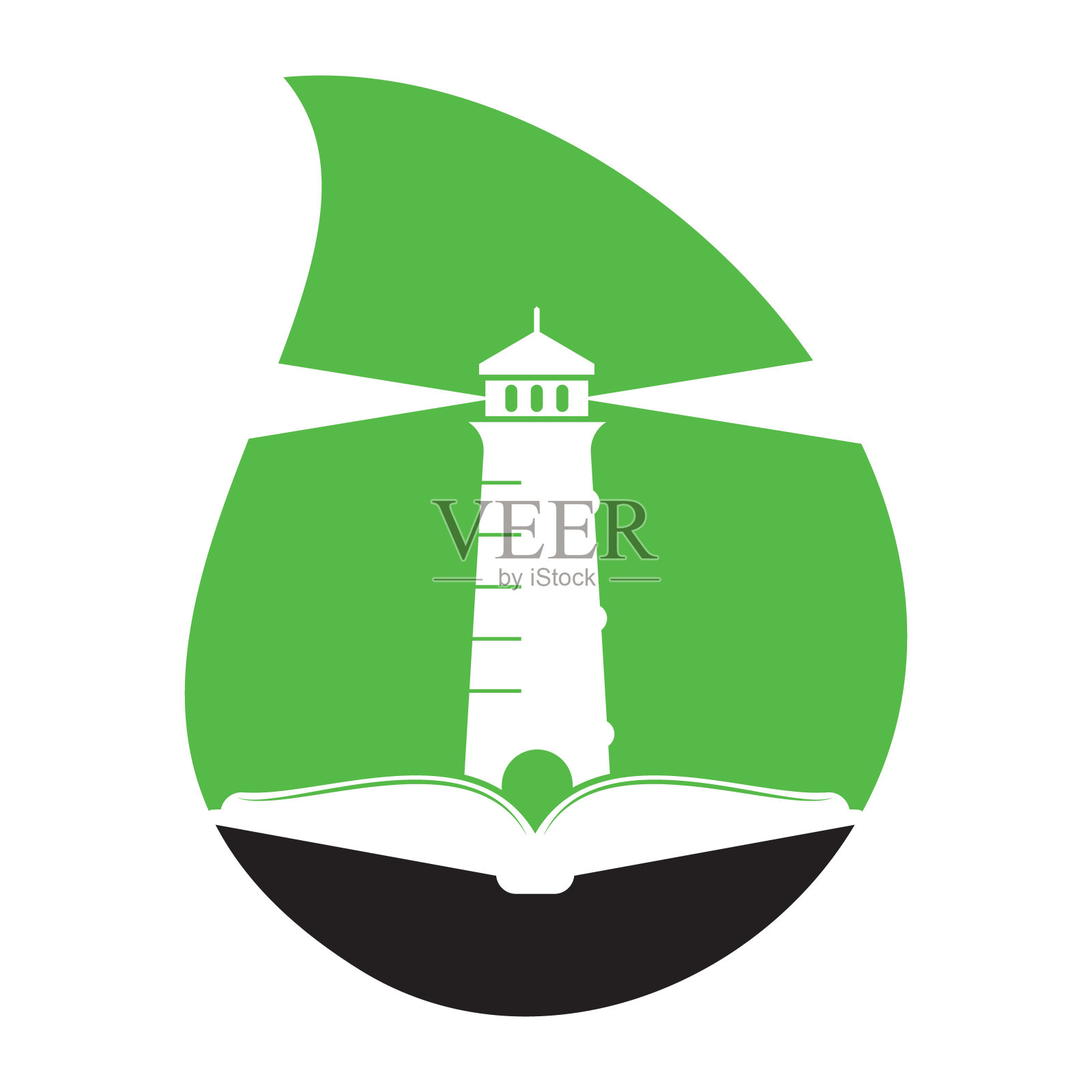 书和灯的房子下降形状概念标志设计模板。插画图片素材