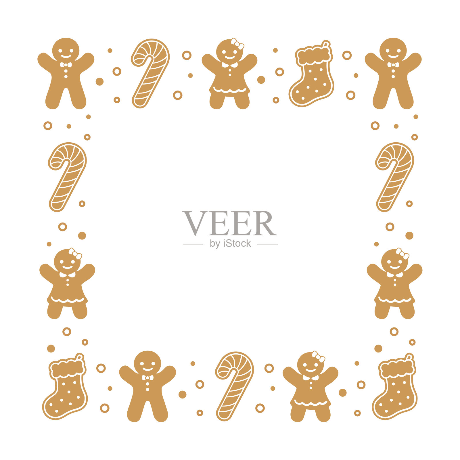 方形姜饼饼干框架边界，圣诞节冬季假期图形。自制糖果图案，卡片和社交媒体帖子模板，白色背景。孤立矢量插图。插画图片素材