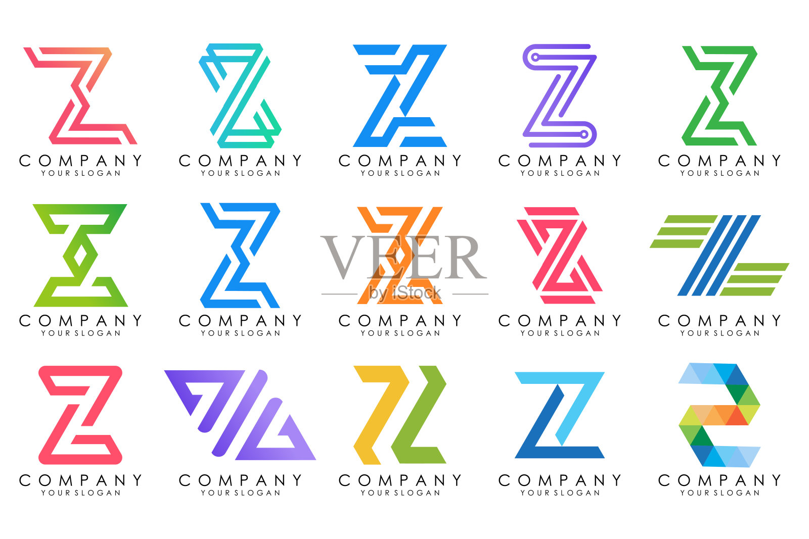 一套抽象的字母z标志设计。商务icon的奢华典雅，简约中带着丰富多彩的色彩插画图片素材