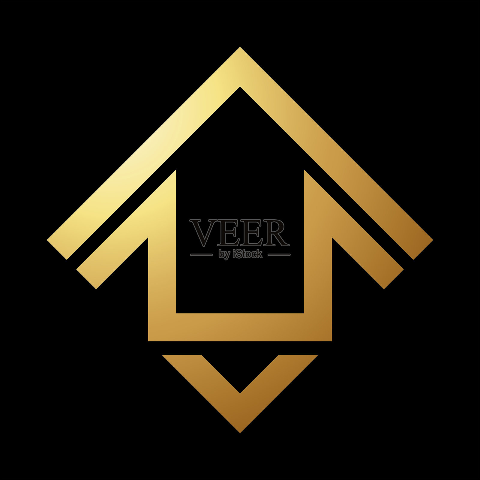 黄金抽象钻石方形的房子图标插画图片素材