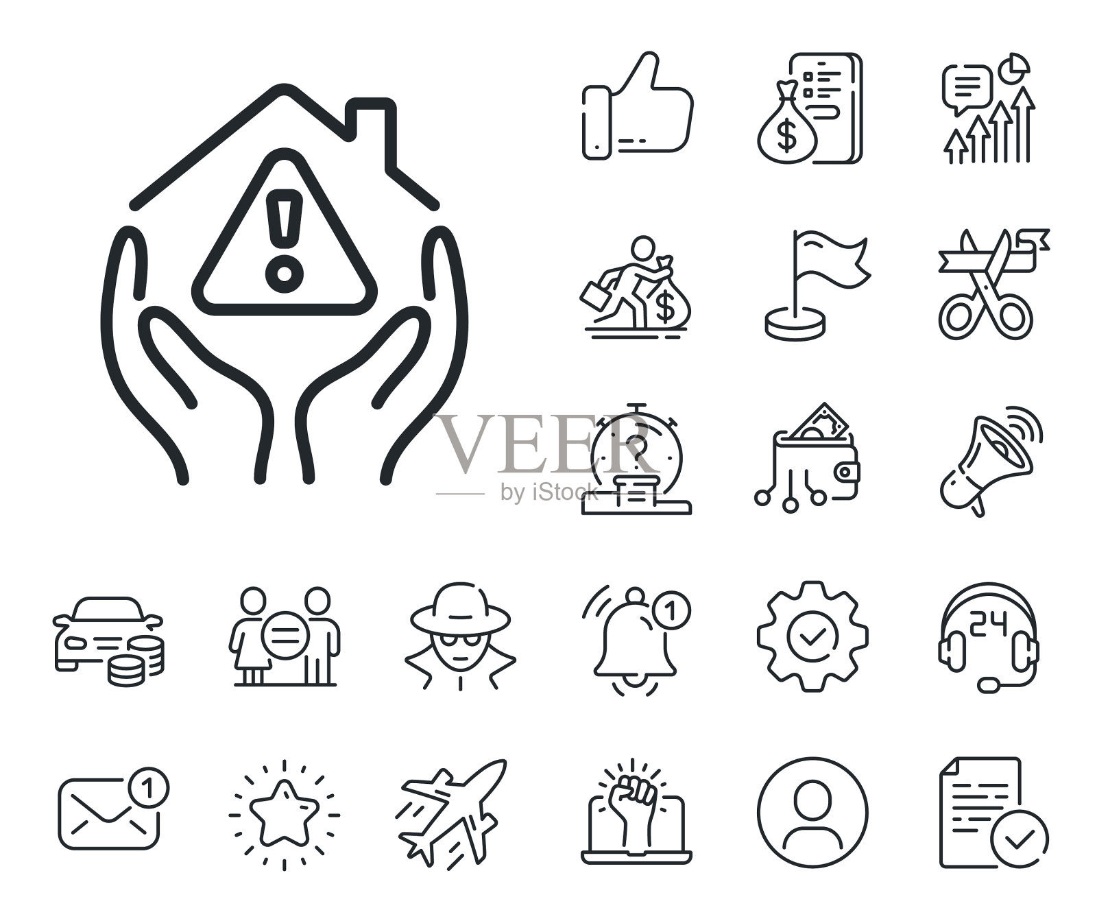 房屋保护线图标建筑物警示标志插画图片素材