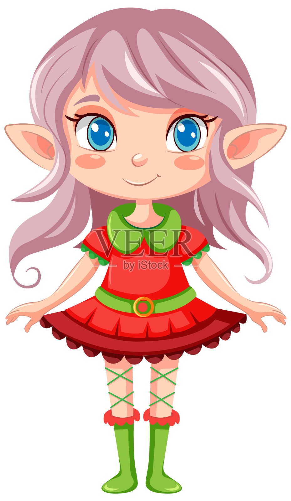 精灵女孩的卡通圣诞人物插画图片素材