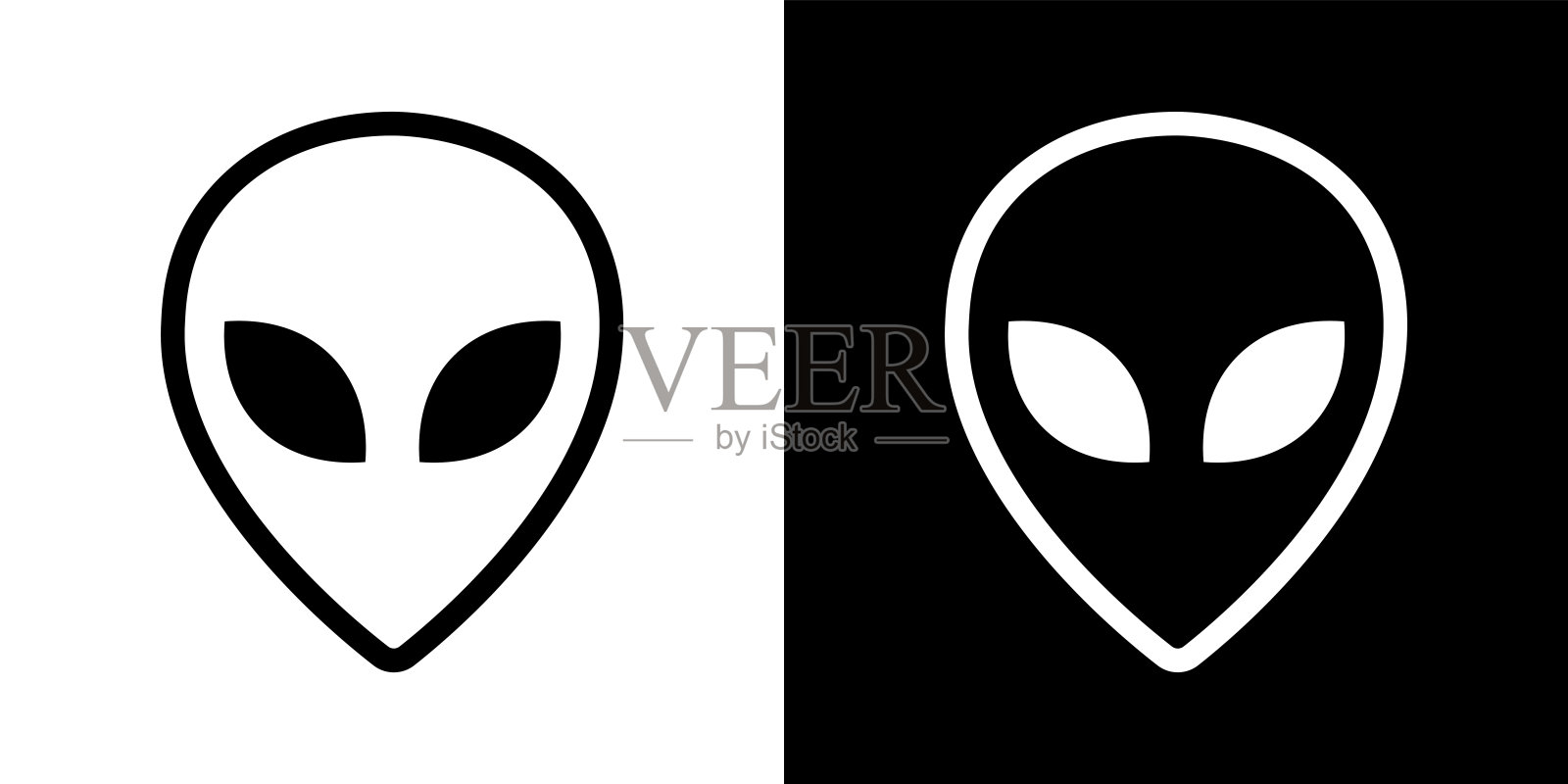 外星人的头。外星人黑脸插图。火星人头矢量图标。插画图片素材