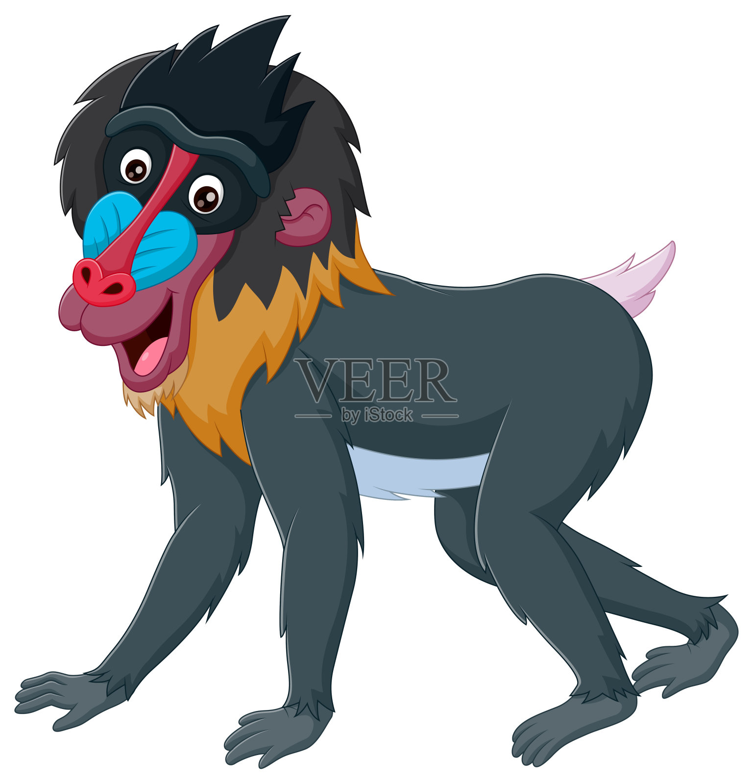 微笑的卡通狒狒孤立在白色的背景。矢量图插画图片素材