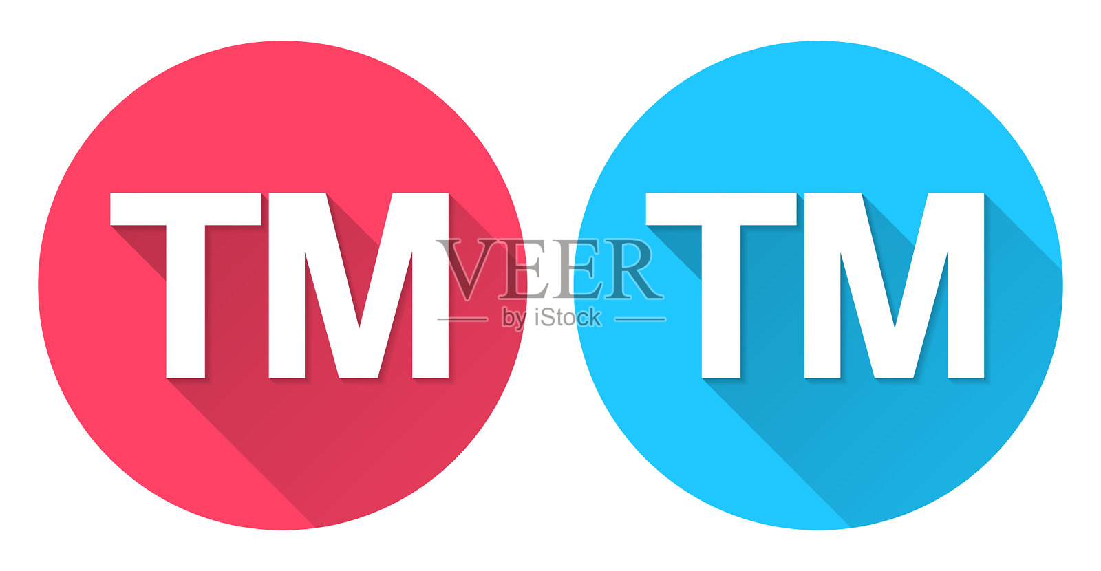 商标。圆形图标与长阴影在红色或蓝色的背景插画图片素材