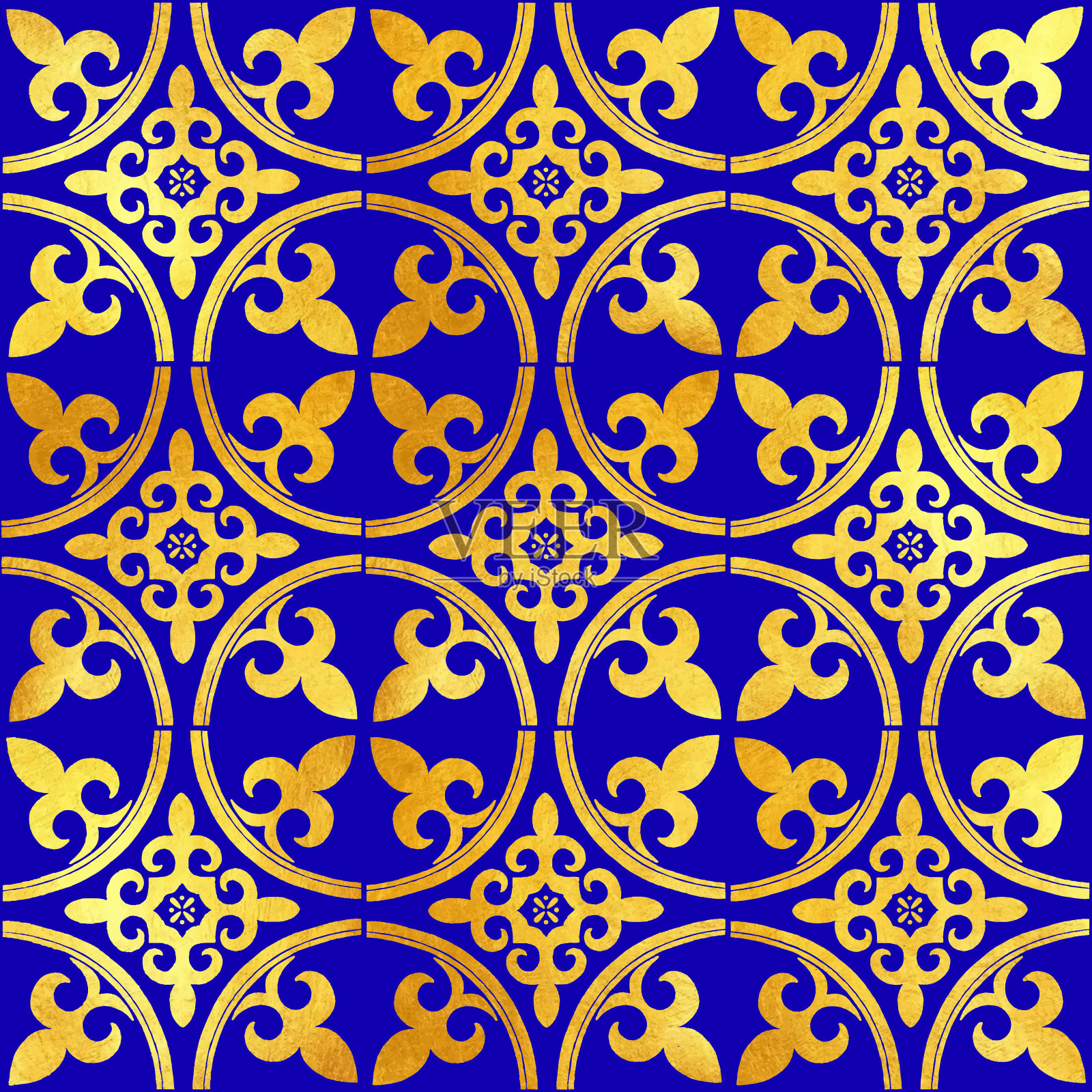 金箔手绘金属瓦。无缝阿拉伯风格图案。插画图片素材