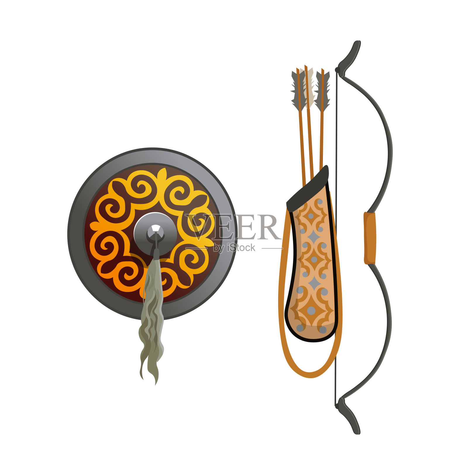 带有装饰的哈萨克盾牌插画图片素材