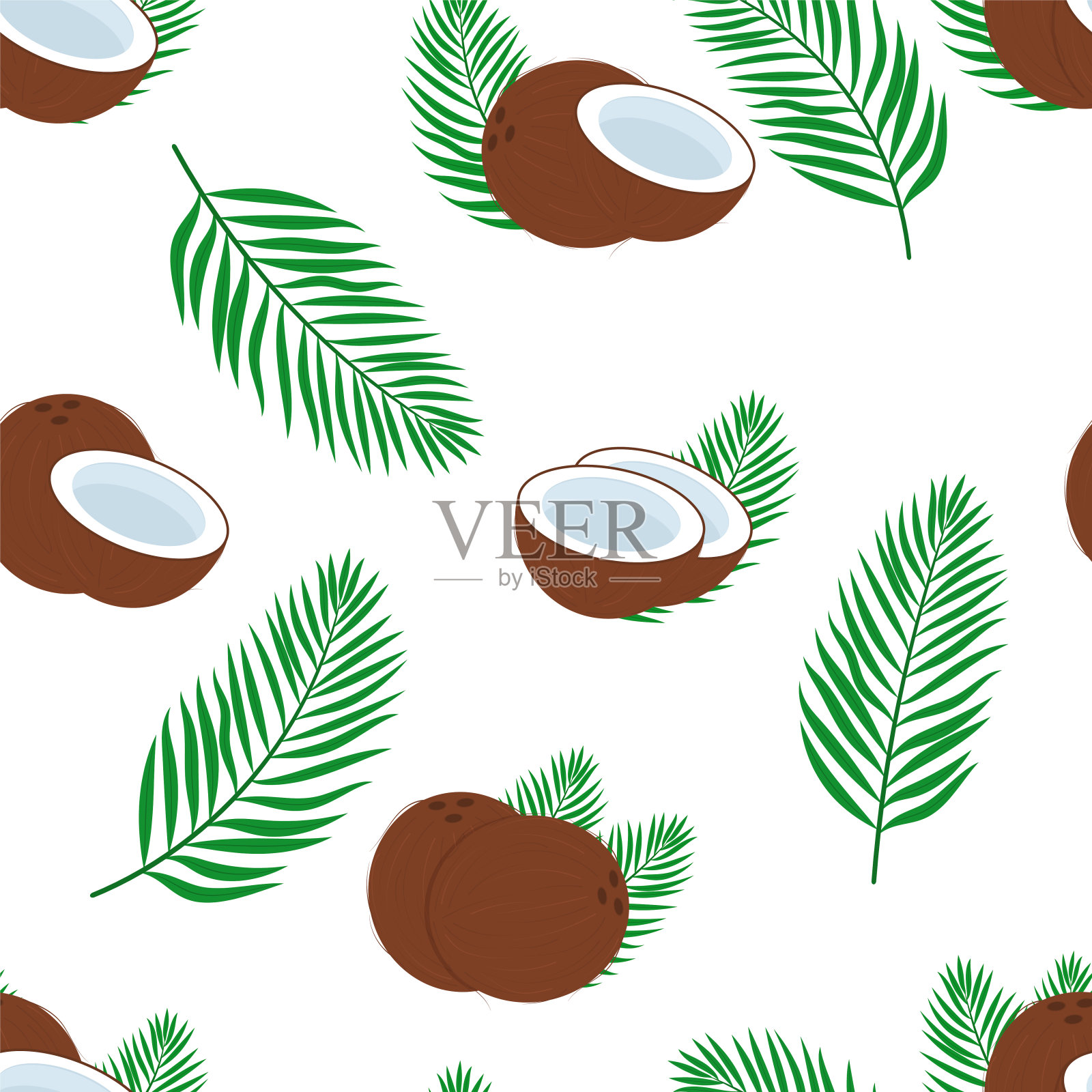 椰子热带矢量无缝图案插画图片素材