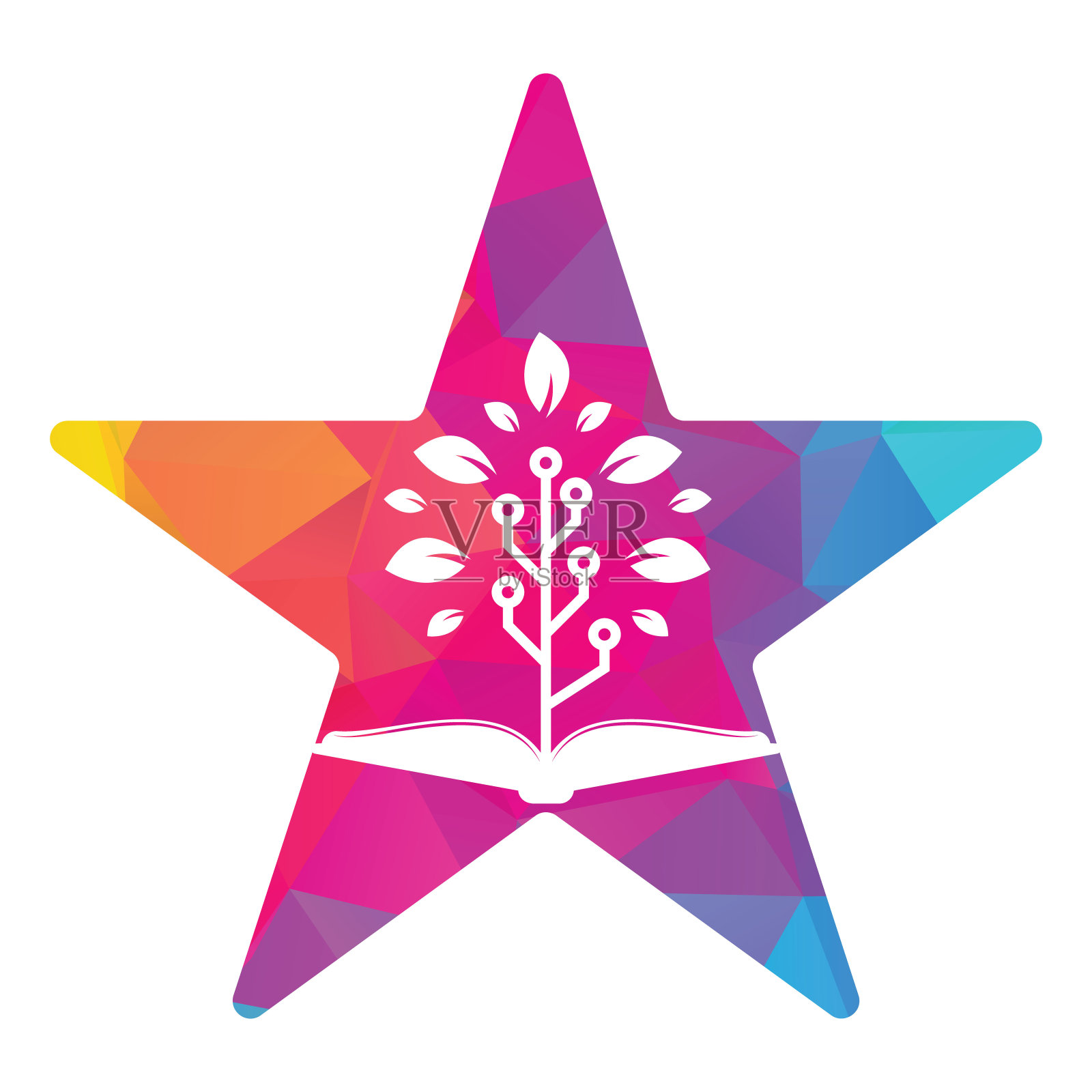 书和科技树的星形概念标志设计。插画图片素材