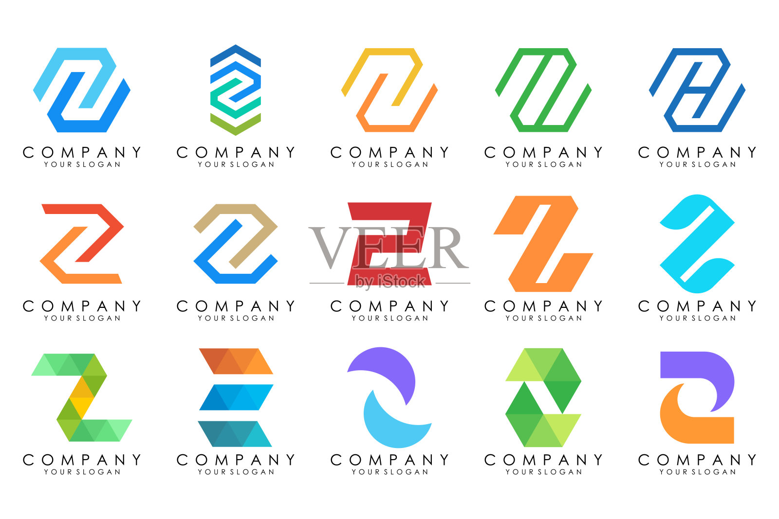 一套抽象的字母z标志设计。商务icon的奢华典雅，简约中带着丰富多彩的色彩插画图片素材