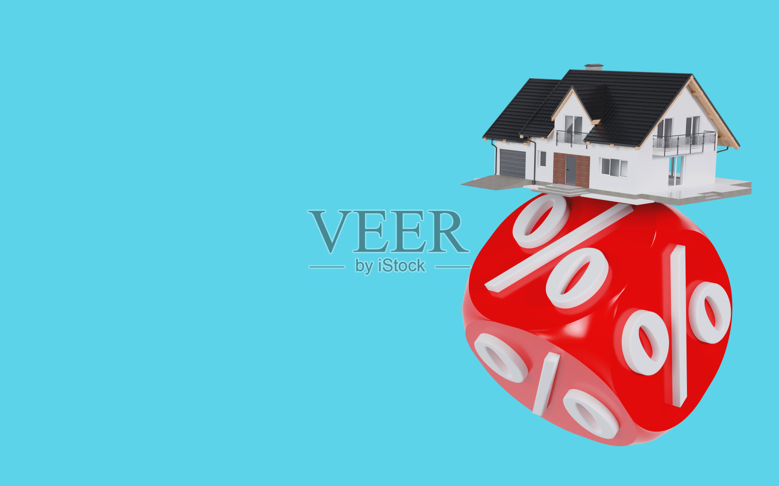 3D渲染房屋利率，房产价值，购买房屋，房产比例，抵押贷款概念照片摄影图片