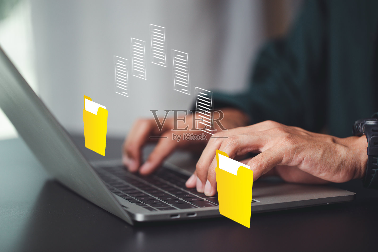 大数据与分析可视化技术结合数据库存储云技术文件数据传输共享、网络化、信息化，用于金融在线营销。照片摄影图片