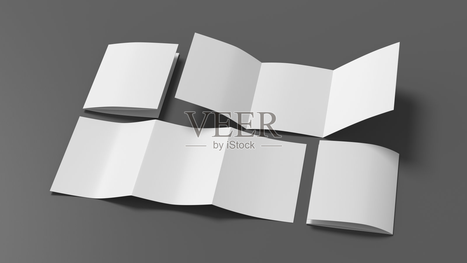 垂直A5三折卷小册子小册子模型在灰色背景照片摄影图片