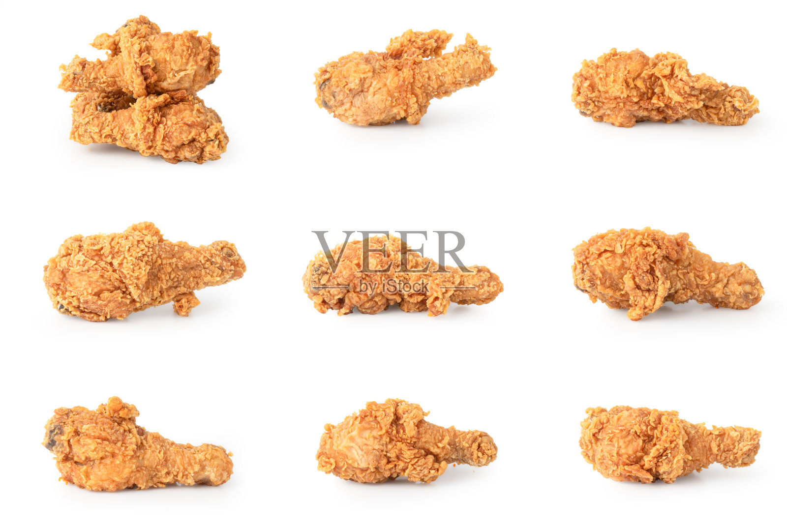 一组炸鸡孤立在白色背景与剪辑路径。垃圾食品和不健康食品。照片摄影图片