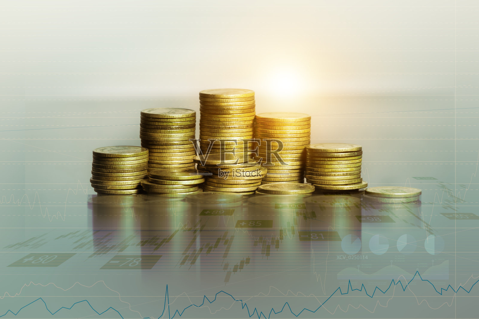 硬币被摆成图表。一堆金币和一棵长着的树。商业投资增长。复利概念日益强大。事业成功财富股票投资。照片摄影图片