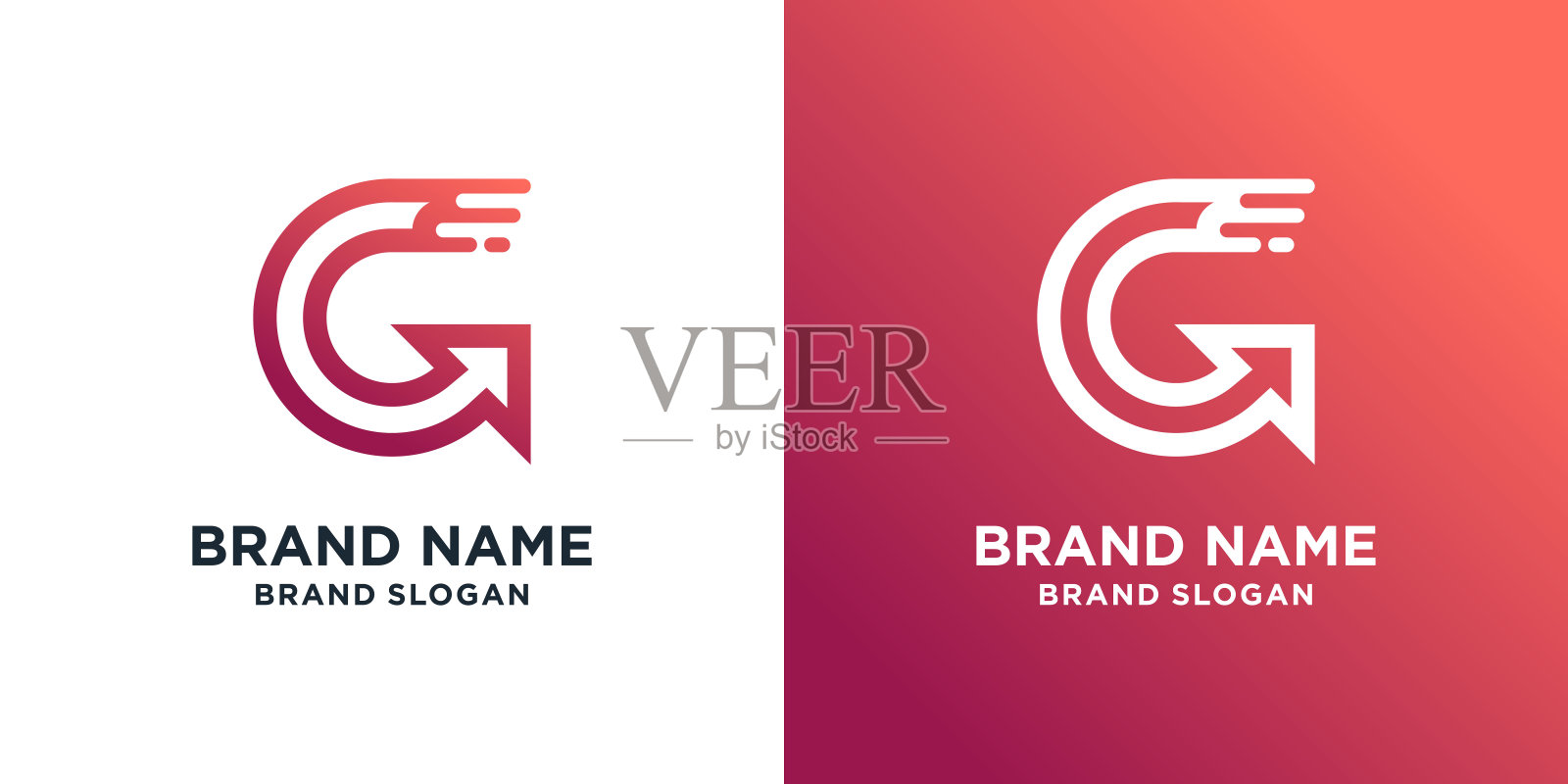 字母G标志模板与现代箭头的概念插画图片素材