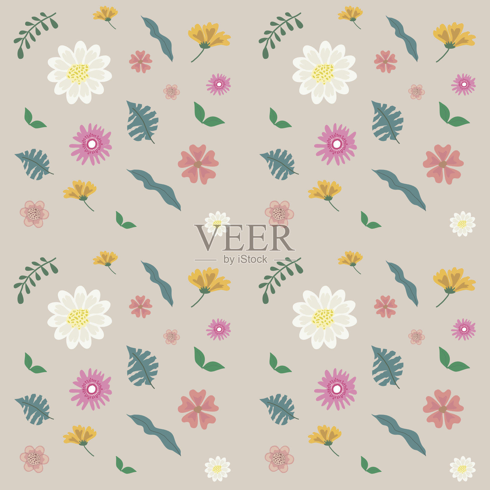 可爱的手绘花卉图案插画图片素材