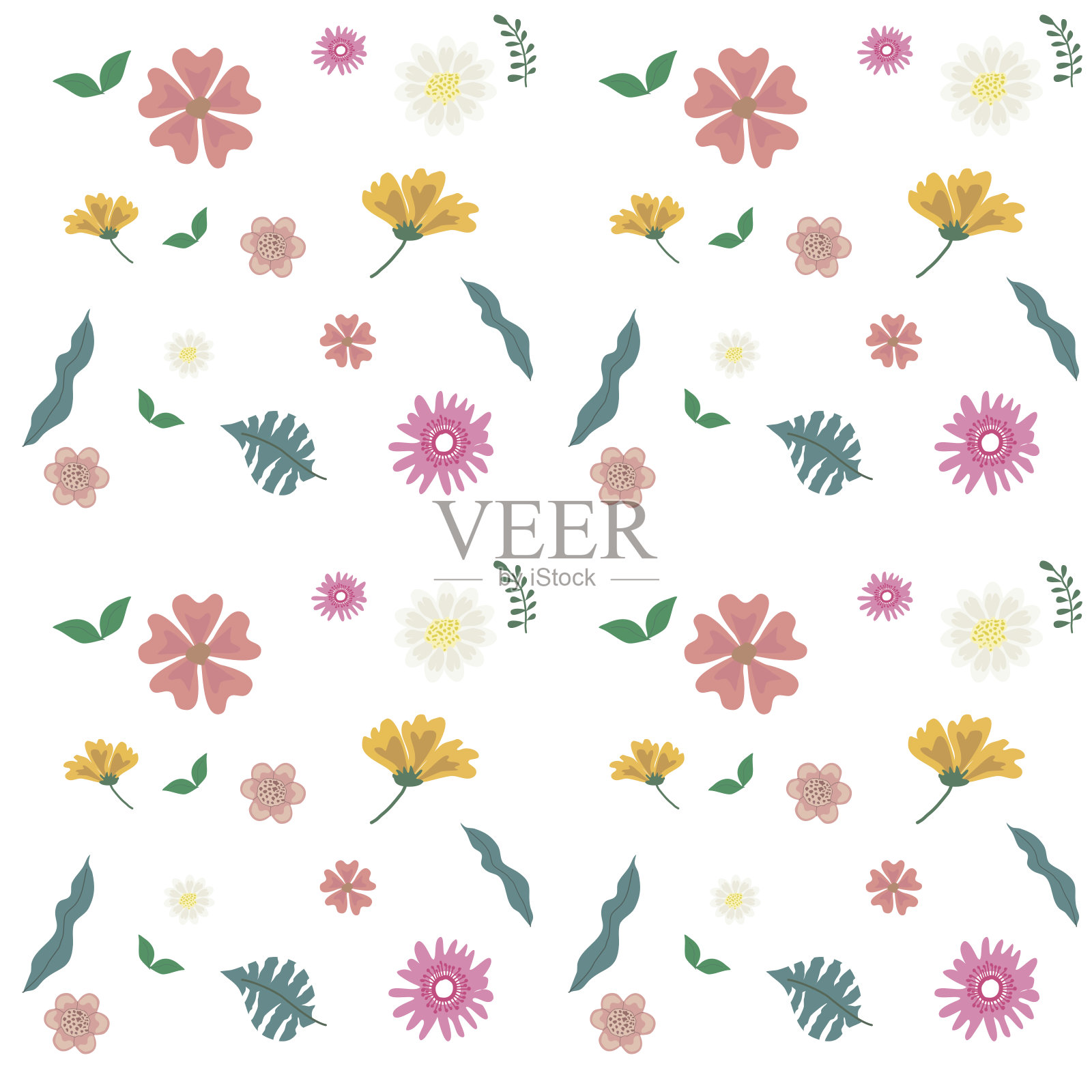 可爱的手绘花卉图案插画图片素材