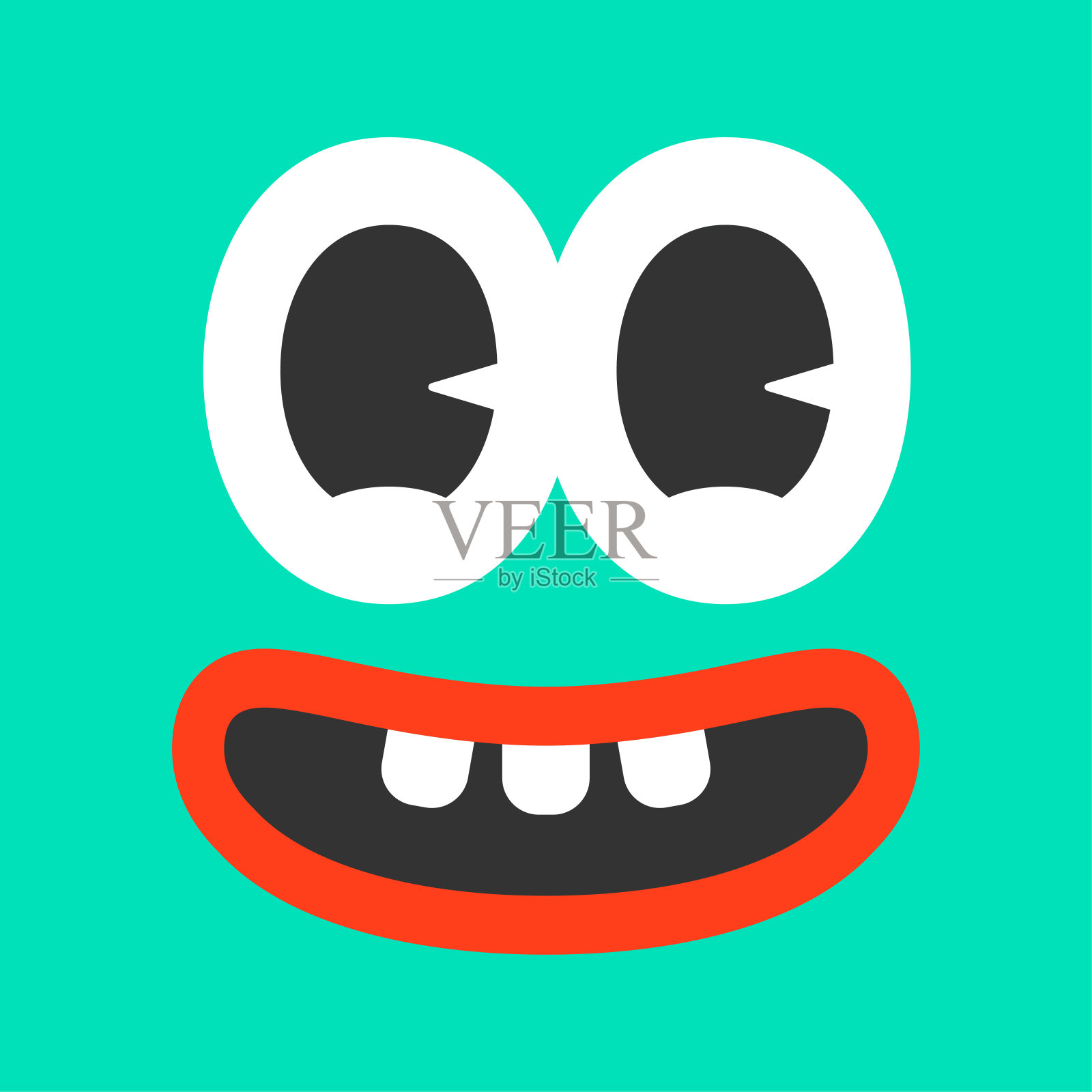 复古的卡通笑脸，大眼睛，脸颊和嘴巴。复古的表情符号。有趣的表情，五七十岁。轮廓，平面和彩色风格图标的网页设计。矢量插图。插画图片素材