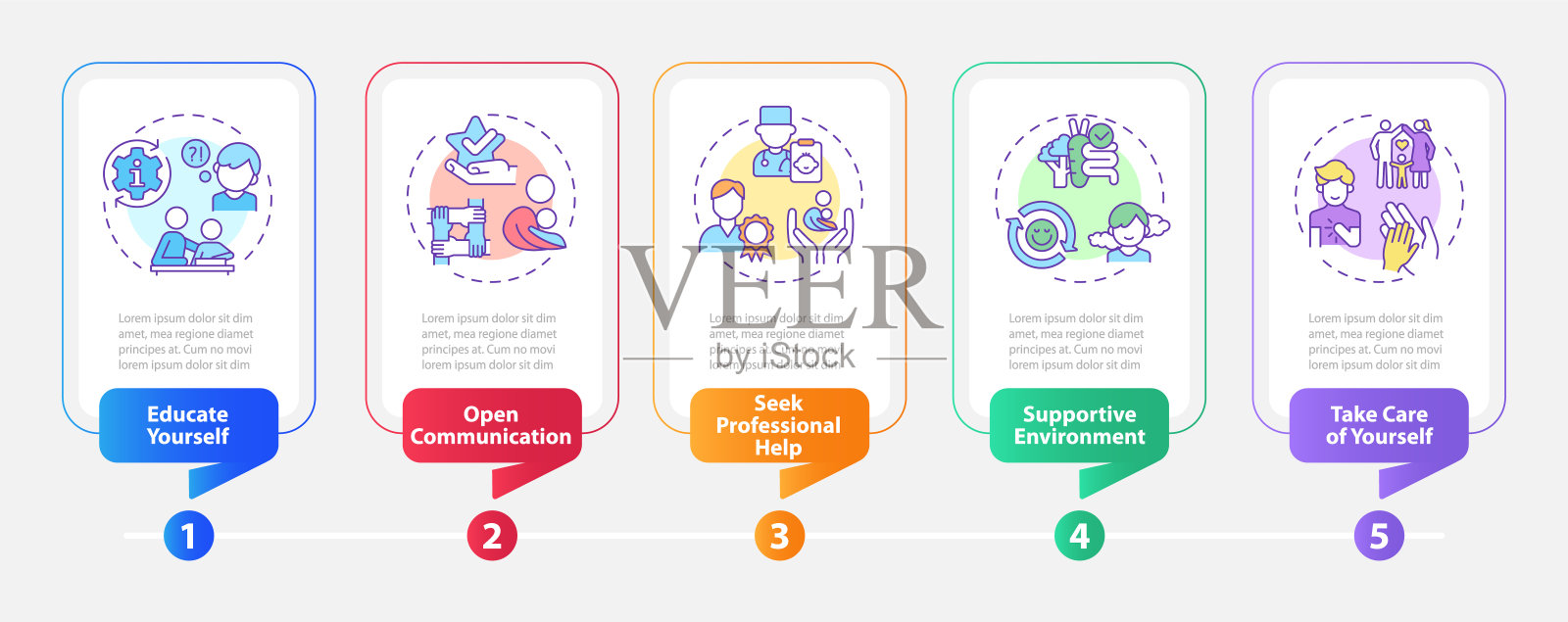 有健康问题的孩子的彩色育儿图标插画图片素材