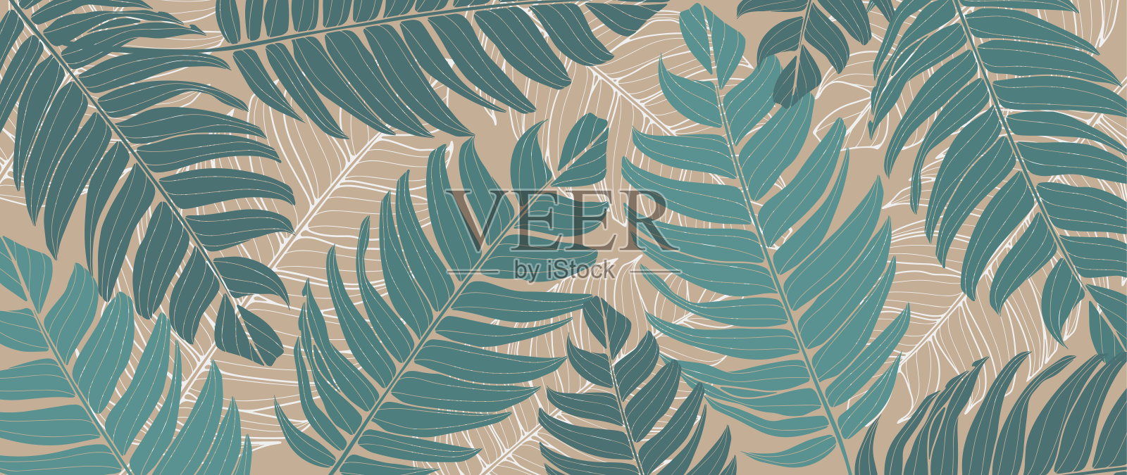 垃圾沙背景与绿松石的树枝和树叶。植物矢量背景的各种装饰，设计，壁纸，卡片和演示文稿，在社交网络上的帖子。插画图片素材