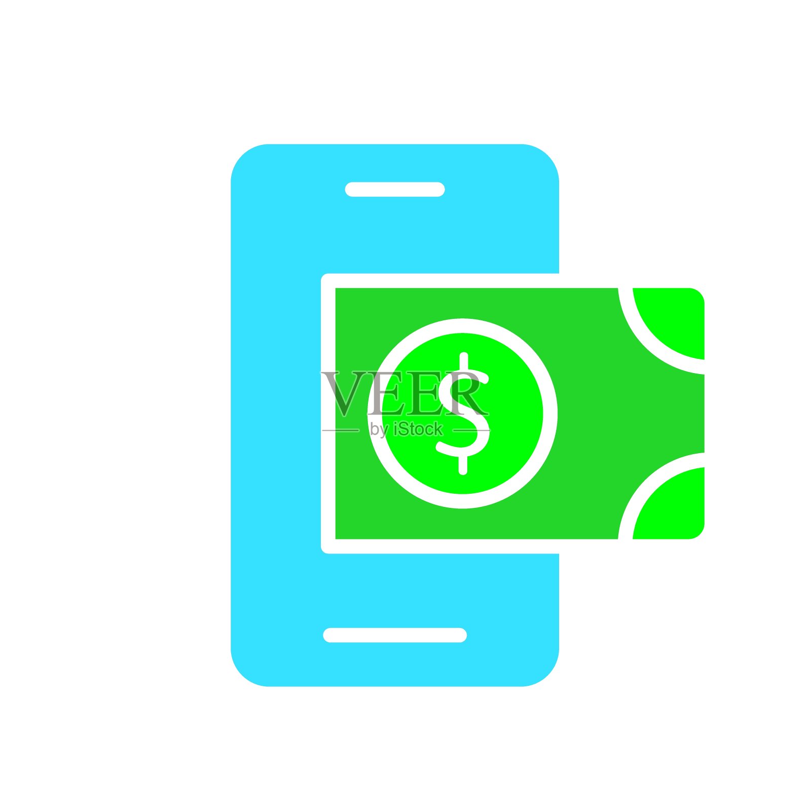 带有美元线图标的智能手机。小工具，电话，应用程序，互联网，技术，通信。矢量颜色图标在一个白色的背景为企业和广告。插画图片素材