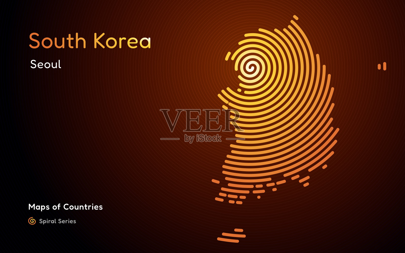 带有金色螺旋线的韩国抽象地图。插画图片素材
