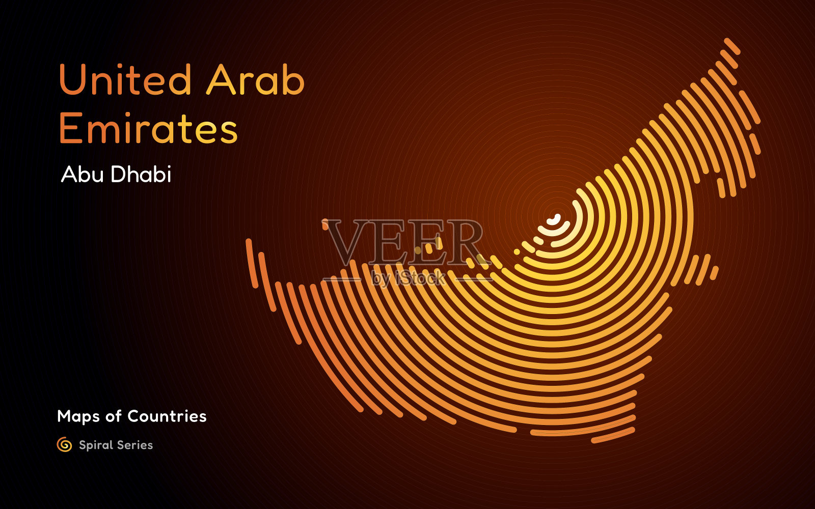 阿拉伯联合酋长国抽象地图金色螺旋线插画图片素材