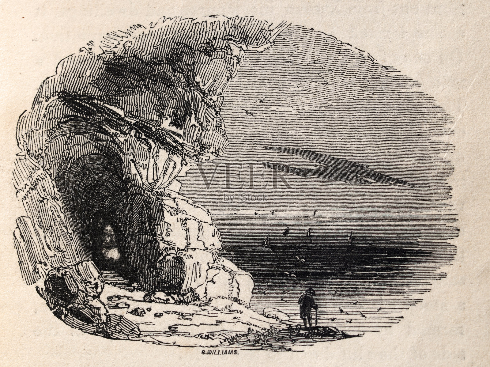 复古插图岩石外套线和洞穴，《穷人年鉴》，19世纪30年代，19世纪历史插画图片素材