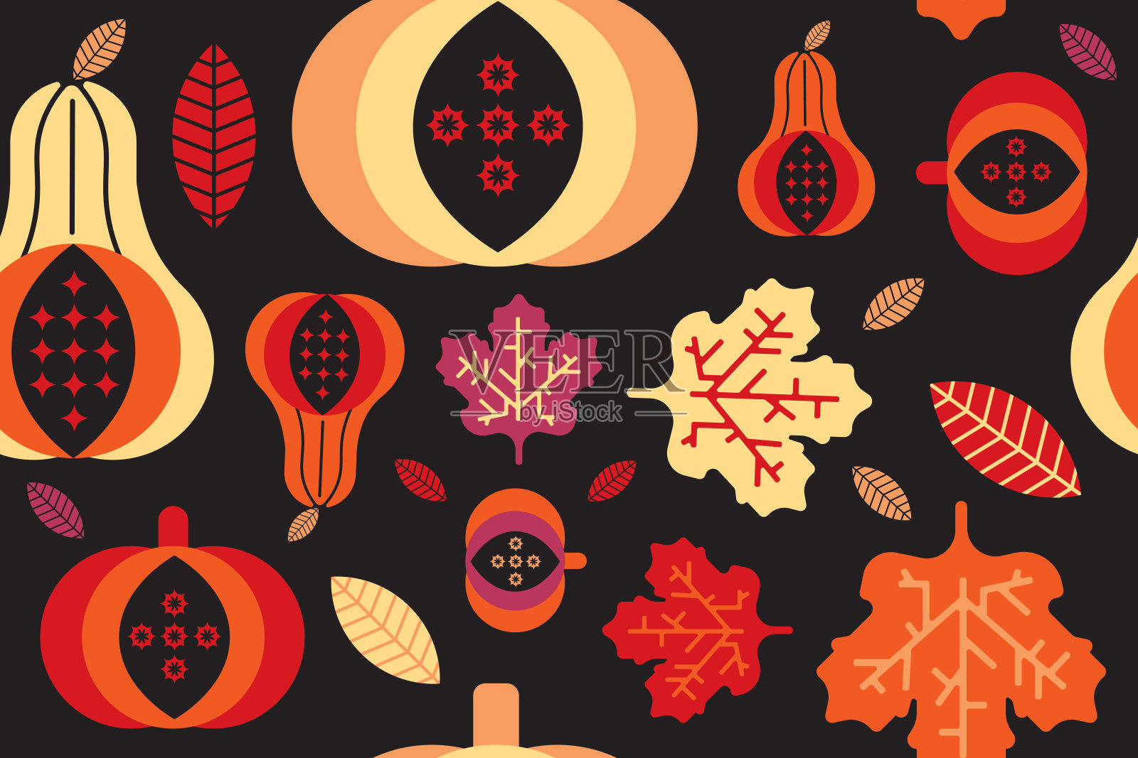 在背景上孤立的果实和叶子的秋天图案插画图片素材