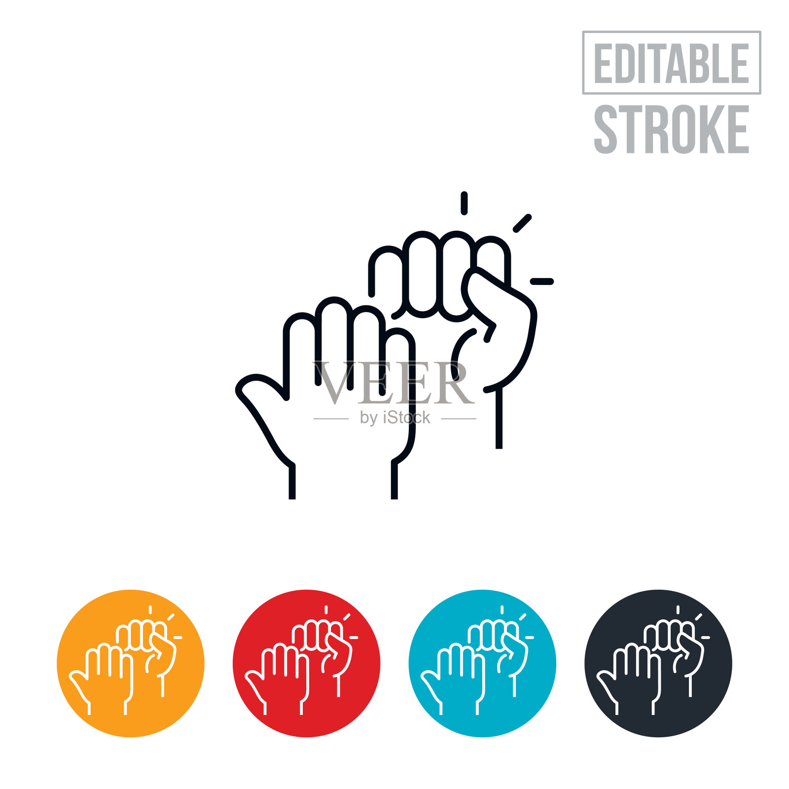 愤怒中举起拳头，用手阻止暴力细线图标-可编辑的笔划插画图片素材