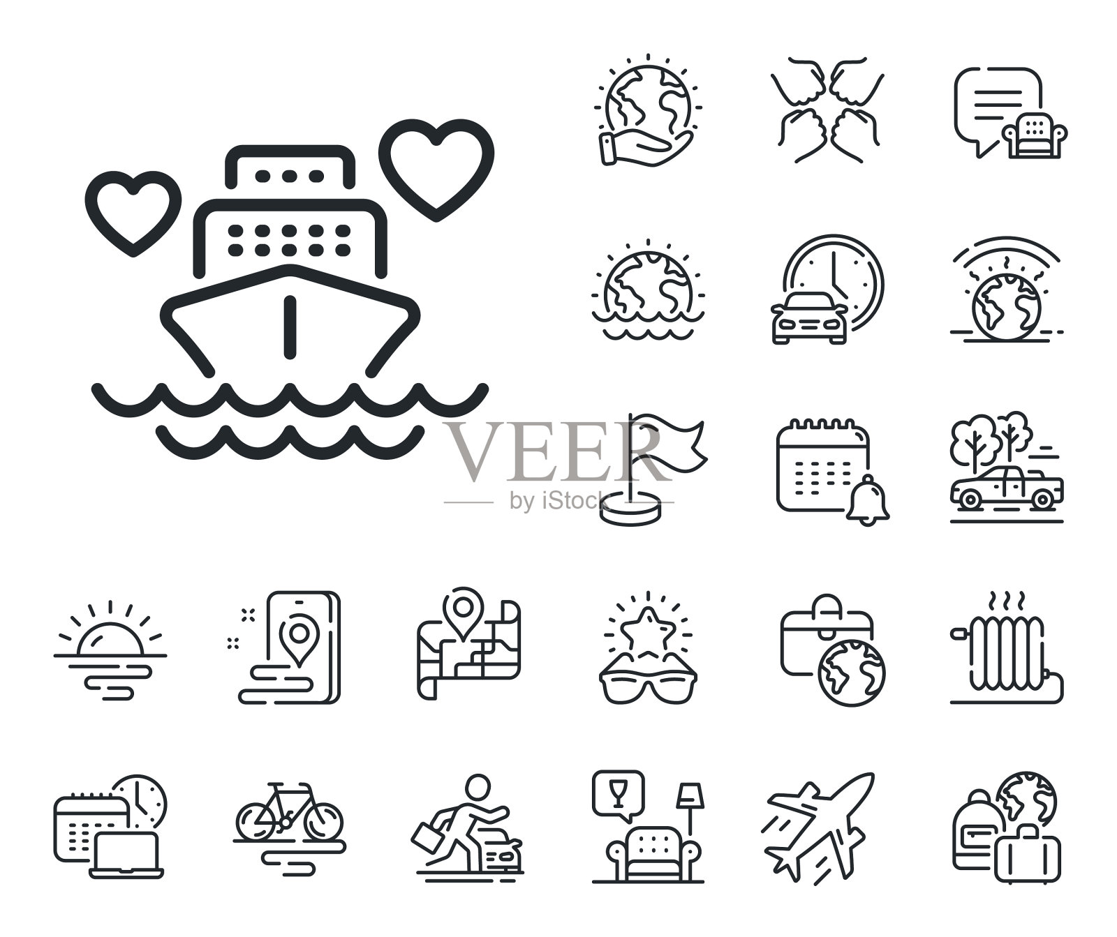 蜜月旅行线图标爱情旅行标志飞机插画图片素材