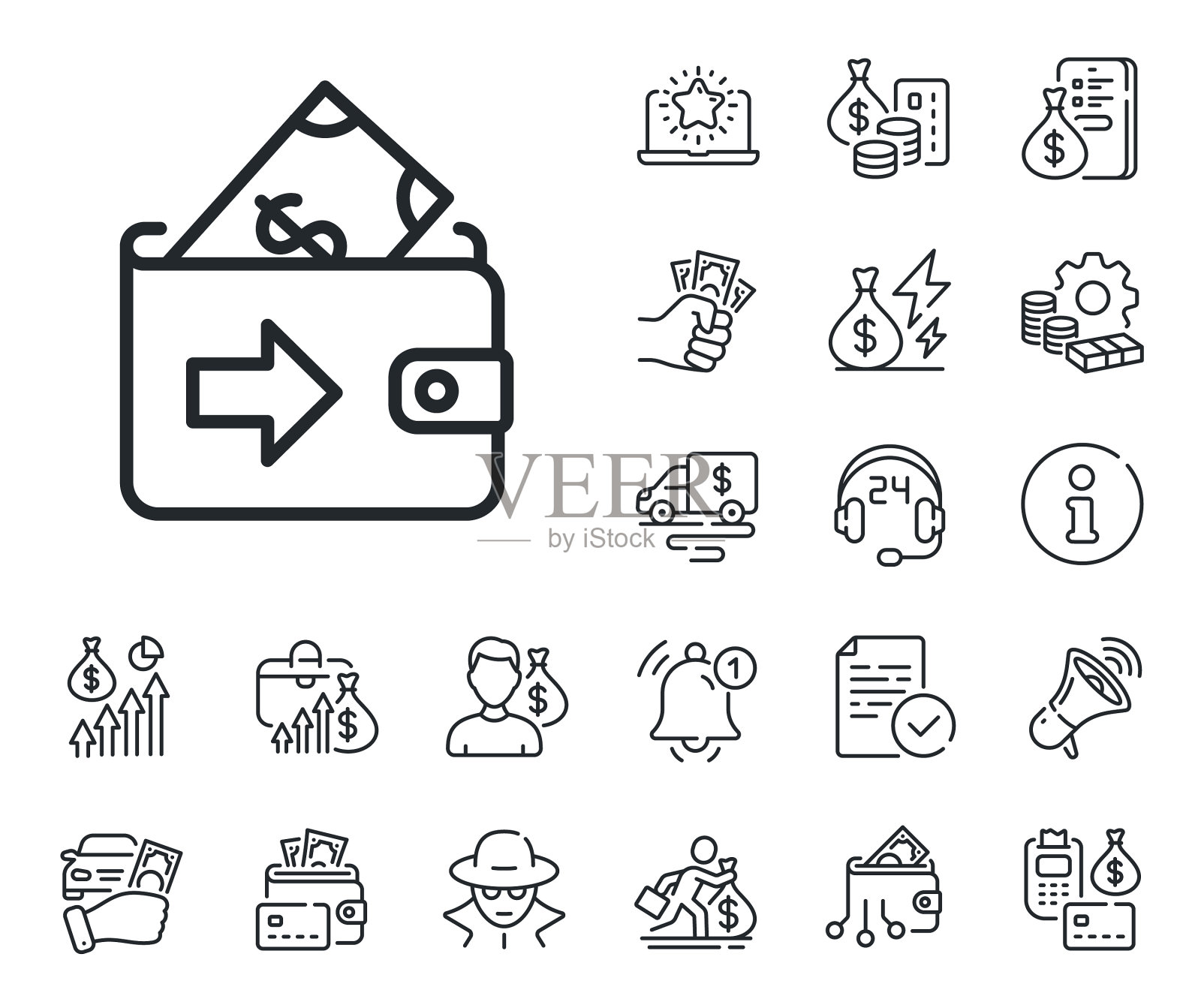 钱包线图标钱付款标志现金钱插画图片素材