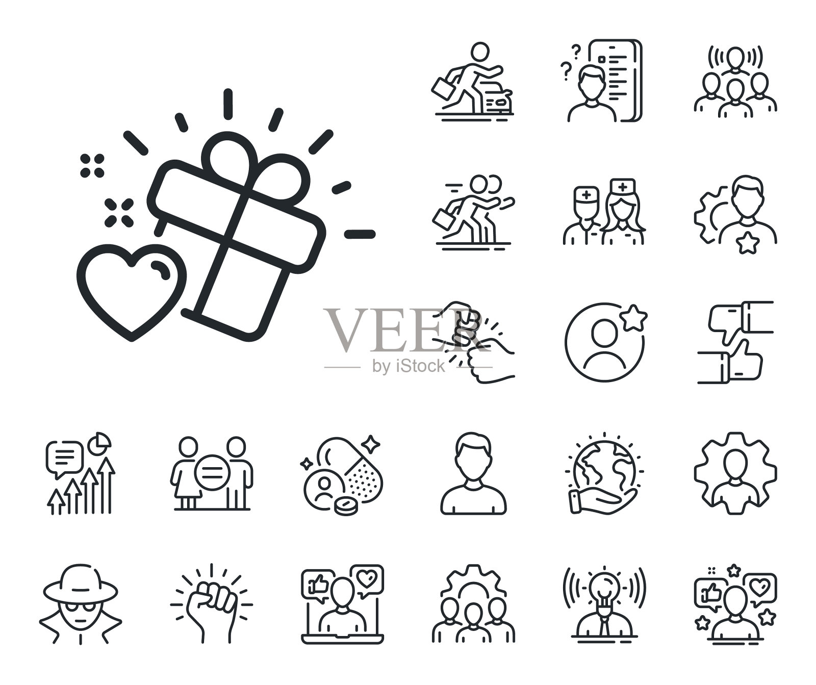 爱心礼品线图标心赠送标志插画图片素材