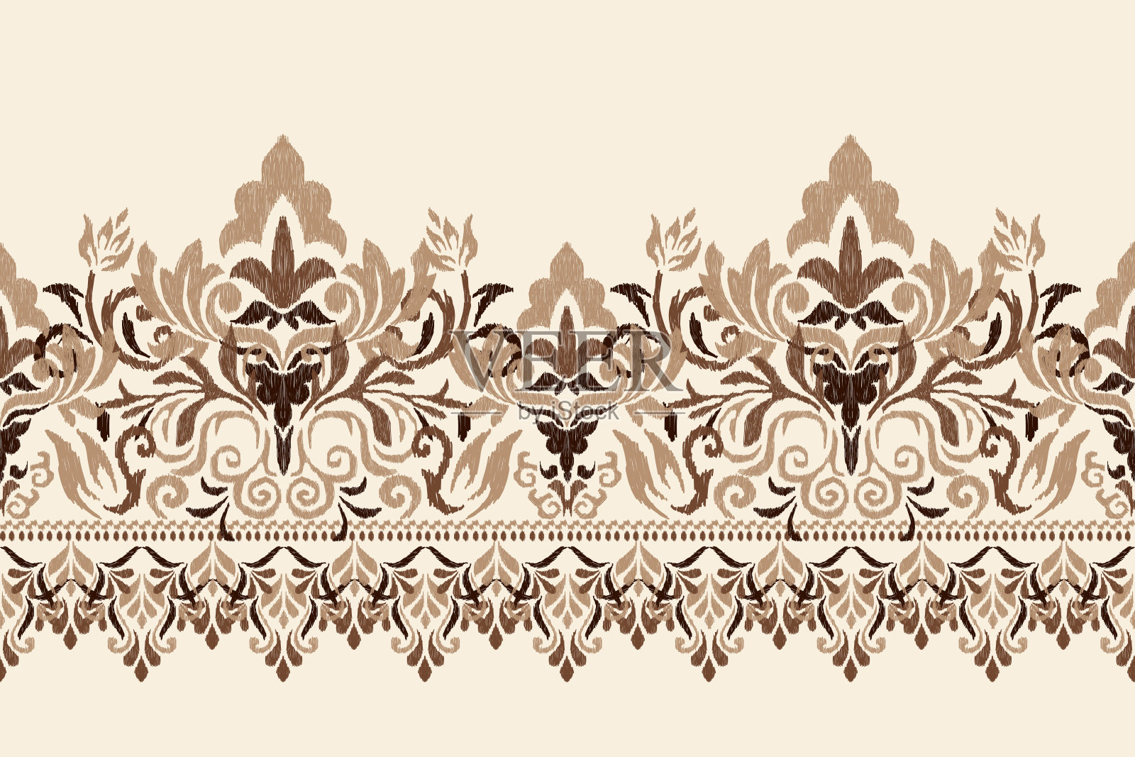 锦缎Ikat花佩斯利刺绣插画图片素材