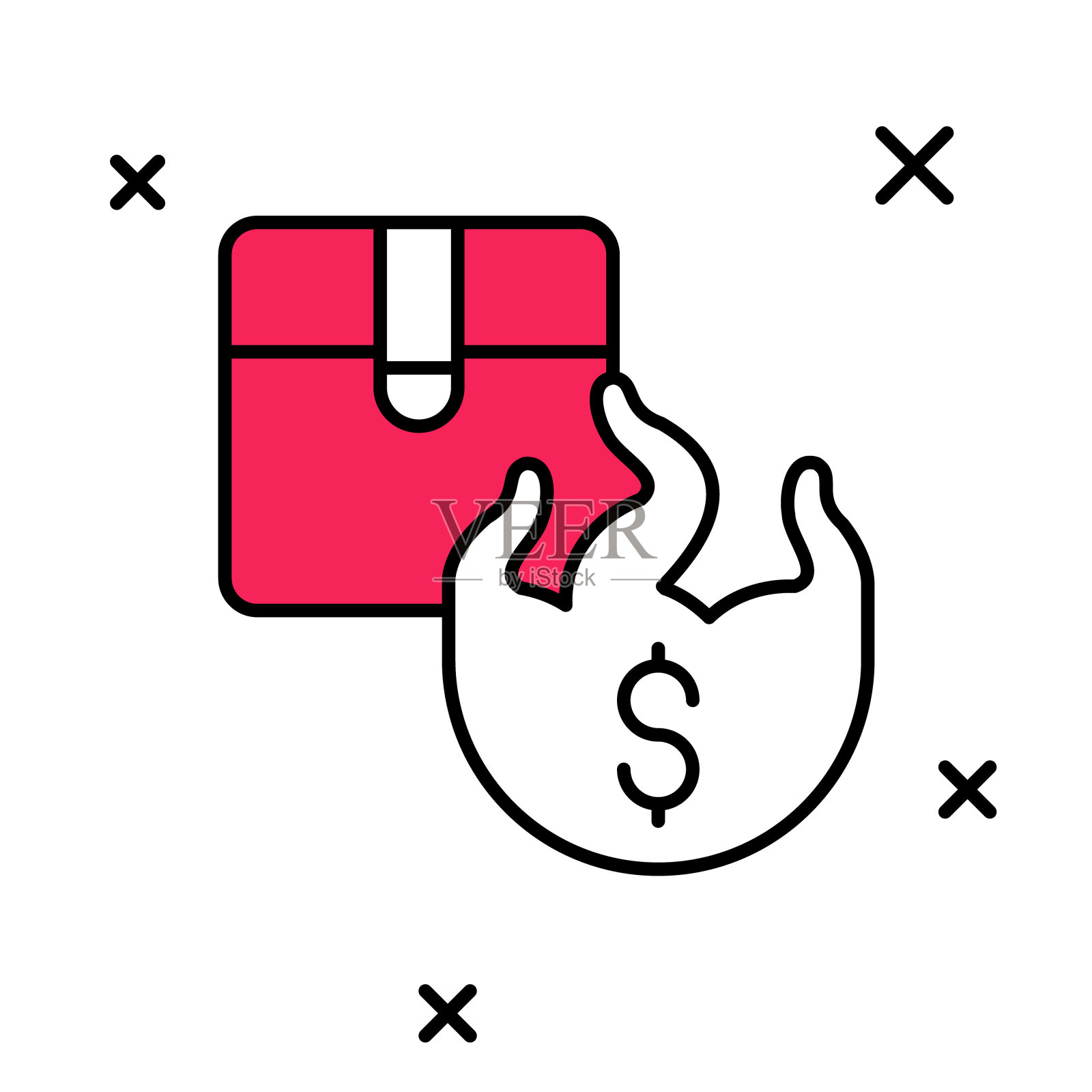 填充轮廓热价格图标孤立的白色背景。向量插画图片素材