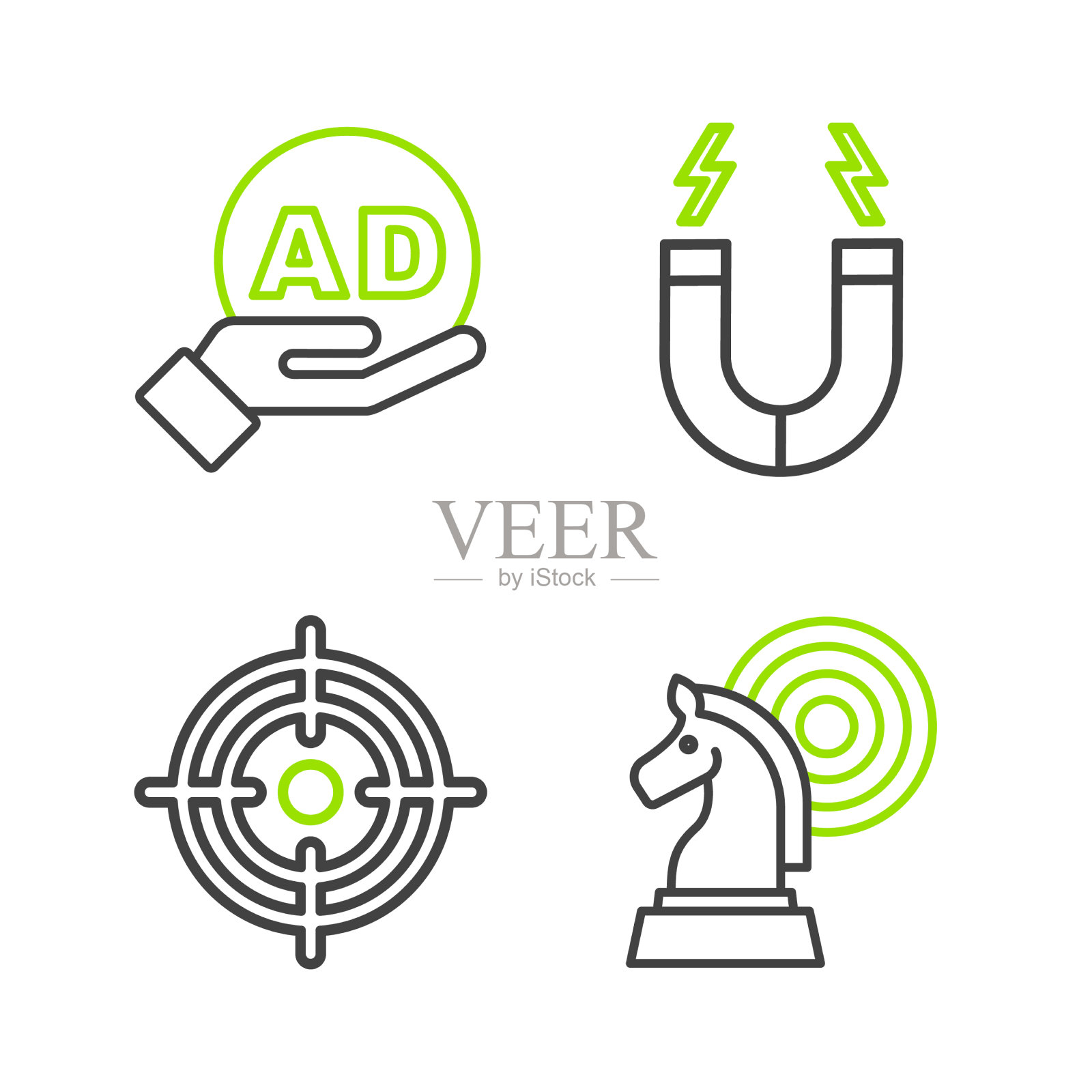 设置线棋目标磁铁和广告图标插画图片素材