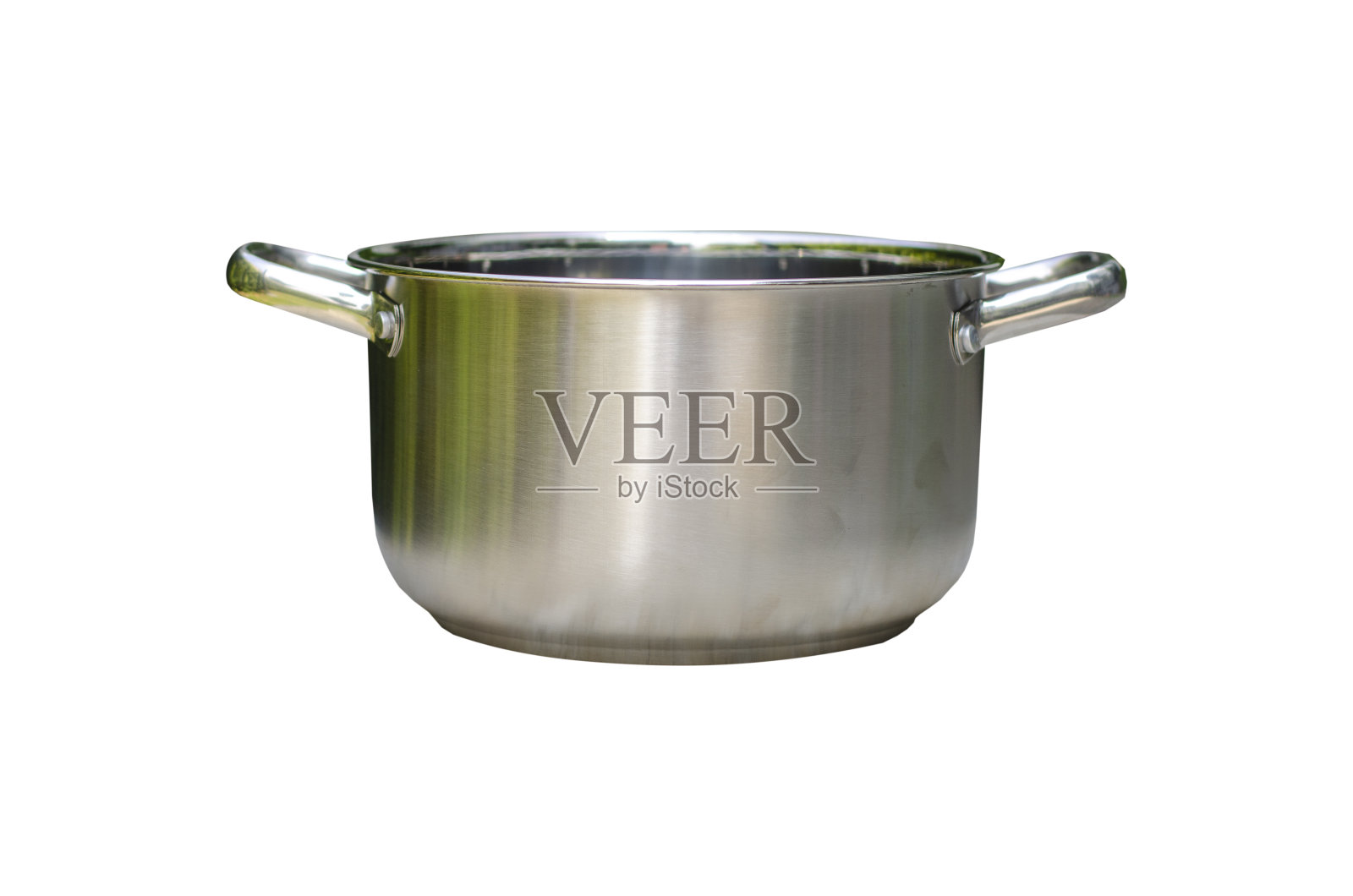 不锈钢锅，侧视图。隔离在白色背景与剪辑路径照片摄影图片