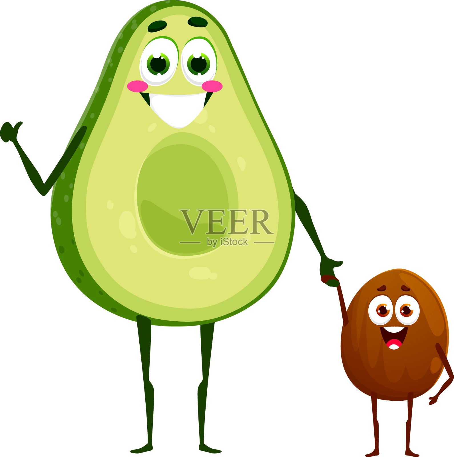 卡通鳄梨父母与孩子的种子字符设计元素图片