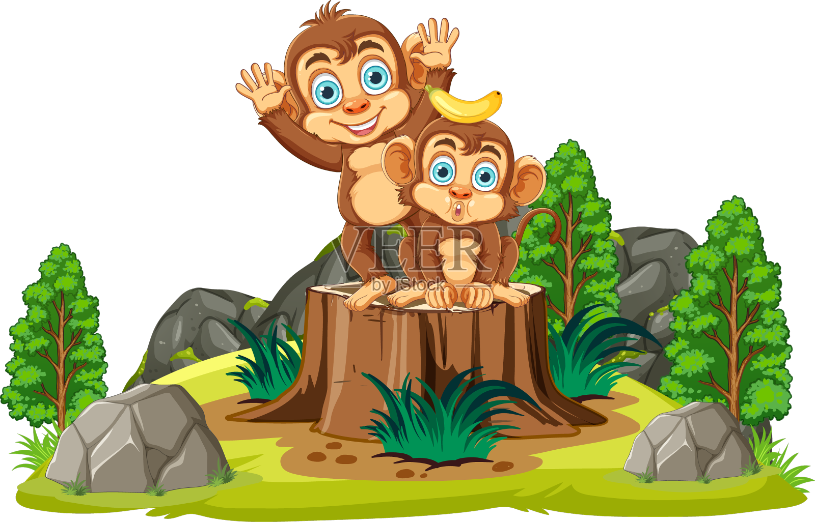 有趣的猴子卡通人物设计元素图片